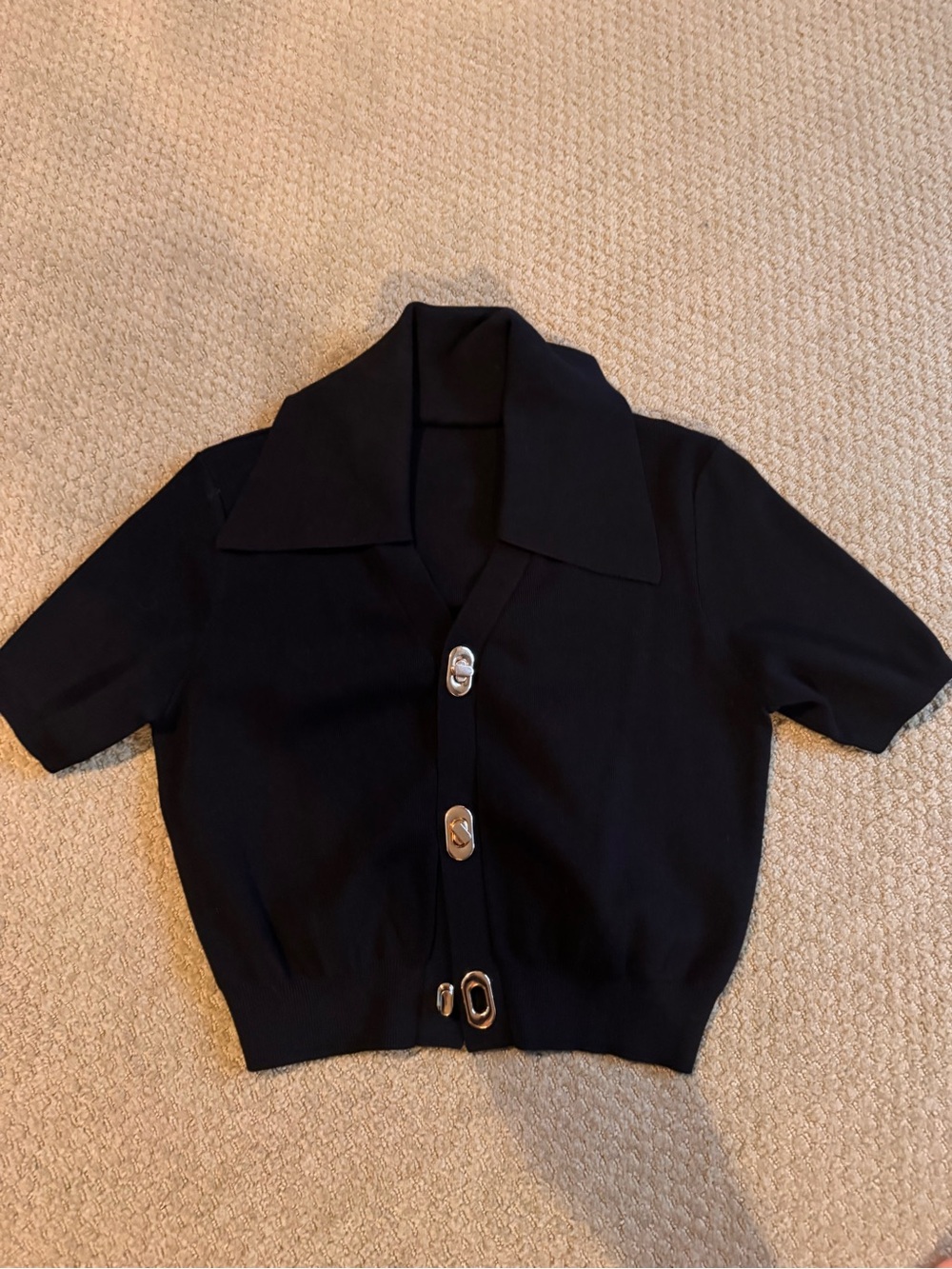 Commence Black Short-Sleeve Knit Cardigan with Statement Buttons